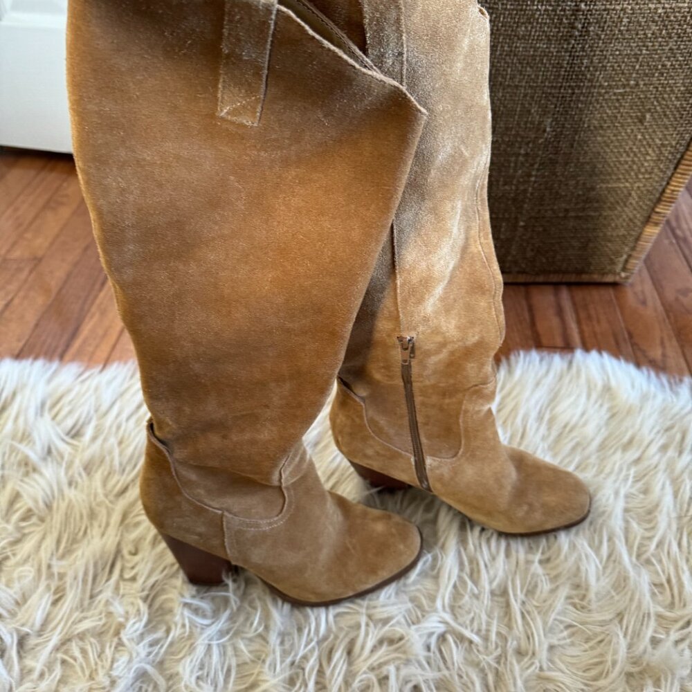 Camel Suede Block Heel Western Look Boot- Size 7.5 - image 2